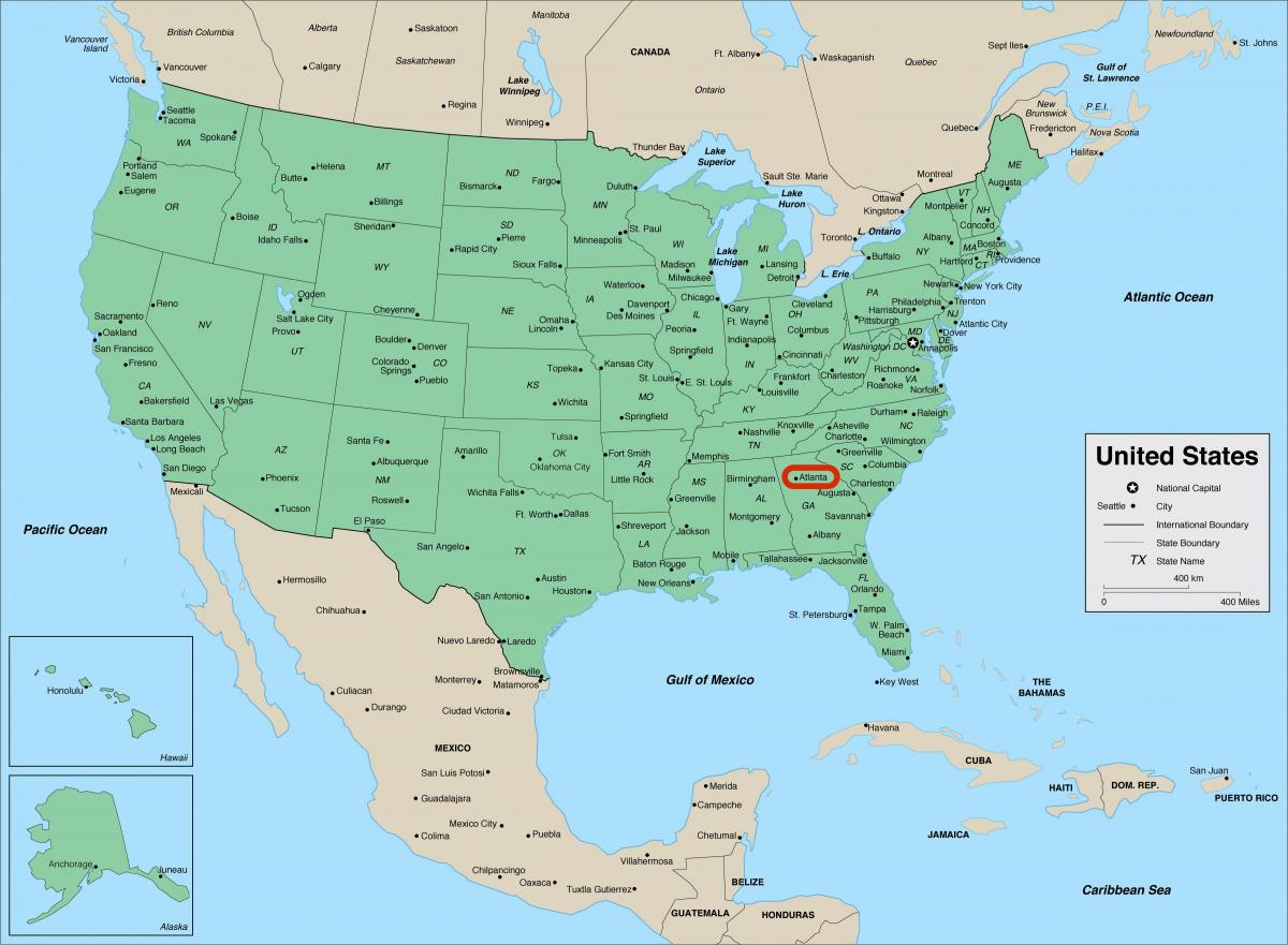 Atlanta on Georgia - USA map