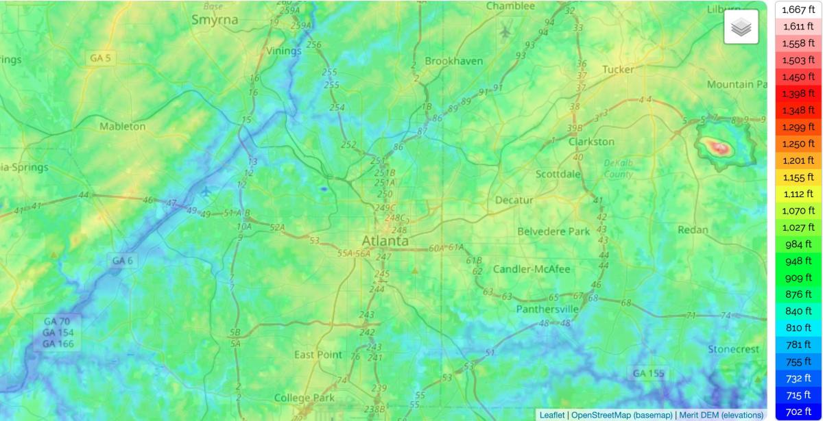 Atlanta elevation map